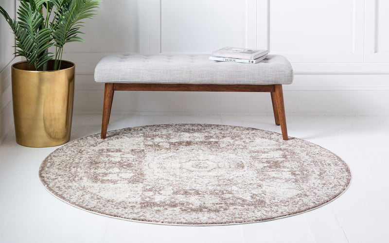 Dover Terrace Collection Area Rug - Lagoon (Light Brown) Round Light Brown lifestyle 8