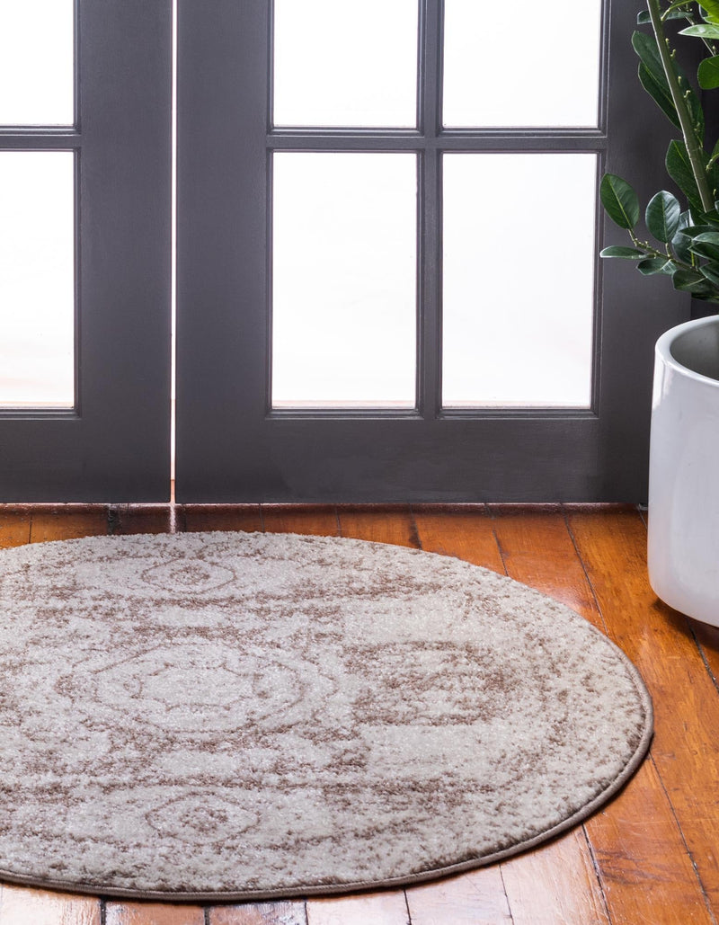 Dover Terrace Collection Area Rug - Lagoon (Light Brown) Round Light Brown lifestyle 25