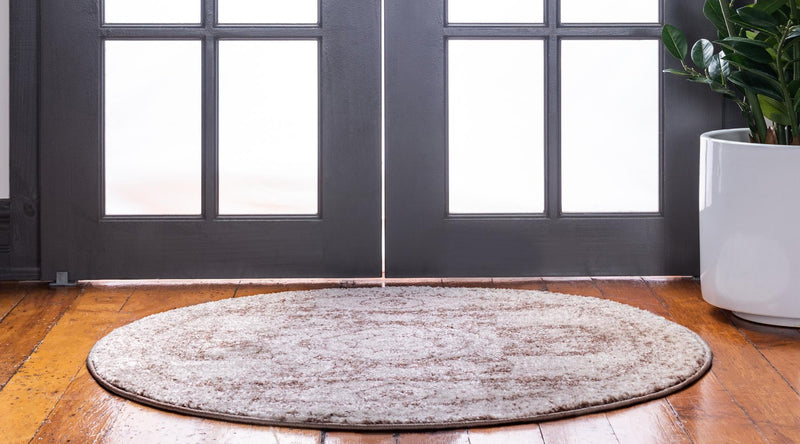 Dover Terrace Collection Area Rug - Lagoon (Light Brown) Round Light Brown lifestyle 3