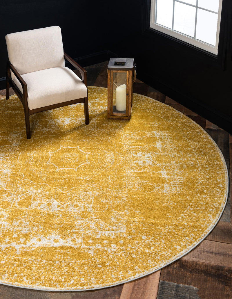 Dover Terrace Collection Area Rug - Lagoon (Yellow) Round Yellow lifestyle 0