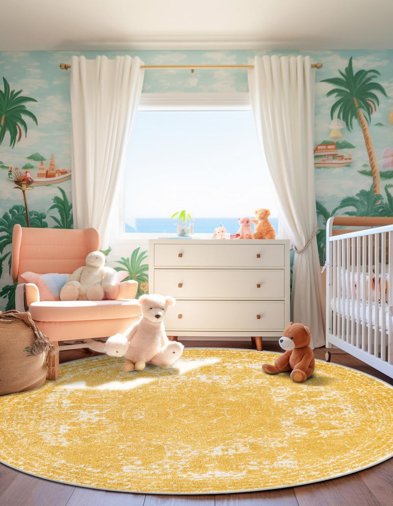 Dover Terrace Collection Area Rug - Lagoon (Yellow) Round Yellow lifestyle 32