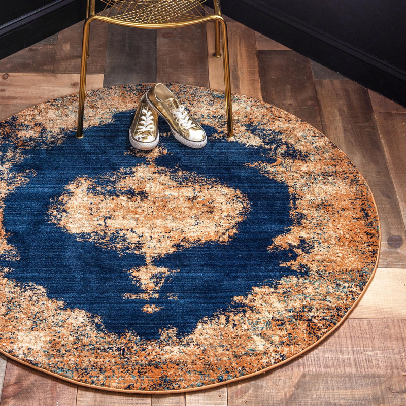 Coastal Haven Collection Area Rug - Dunescape Round Navy Blue lifestyle 42
