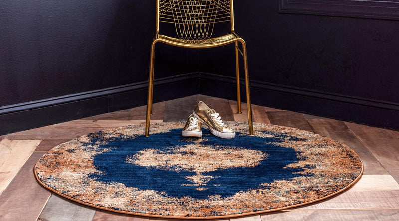 Coastal Haven Collection Area Rug - Dunescape Round Navy Blue lifestyle 47