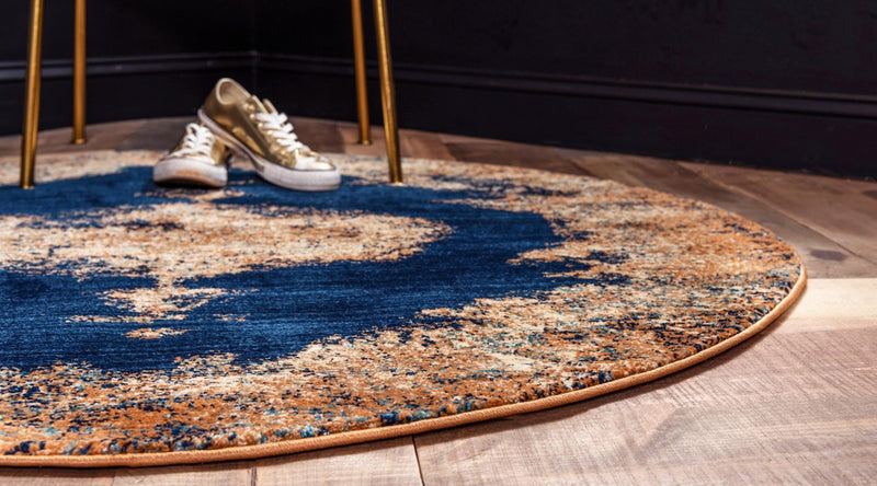 Coastal Haven Collection Area Rug - Dunescape Round Navy Blue lifestyle 53