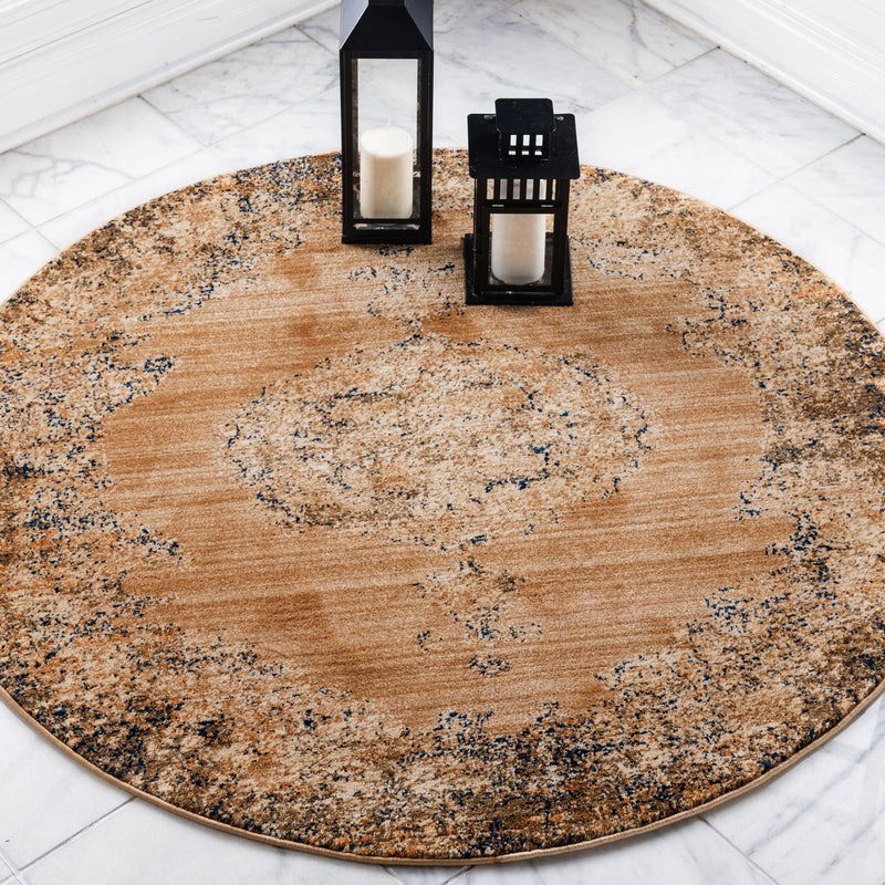Coastal Haven Collection Area Rug - Dunescape Round Light Brown lifestyle 36