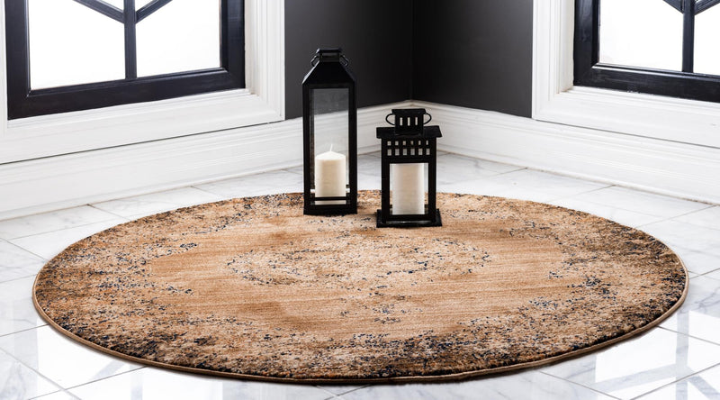 Coastal Haven Collection Area Rug - Dunescape Round Light Brown lifestyle 43