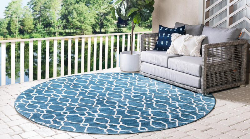 Patio Paradise Collection Area Rug - Lagoon Round Blue lifestyle 25