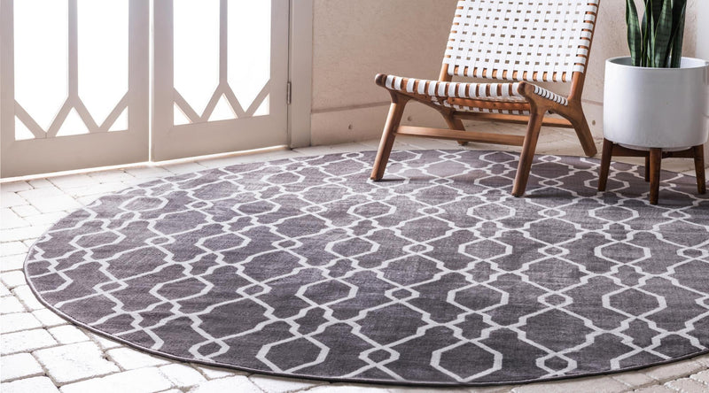 Patio Paradise Collection Area Rug - Lagoon Round Dark Gray lifestyle 52