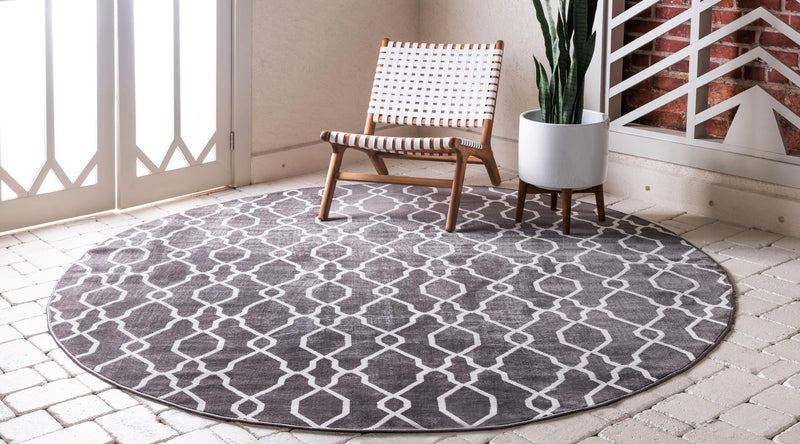 Patio Paradise Collection Area Rug - Lagoon Round Dark Gray lifestyle 60