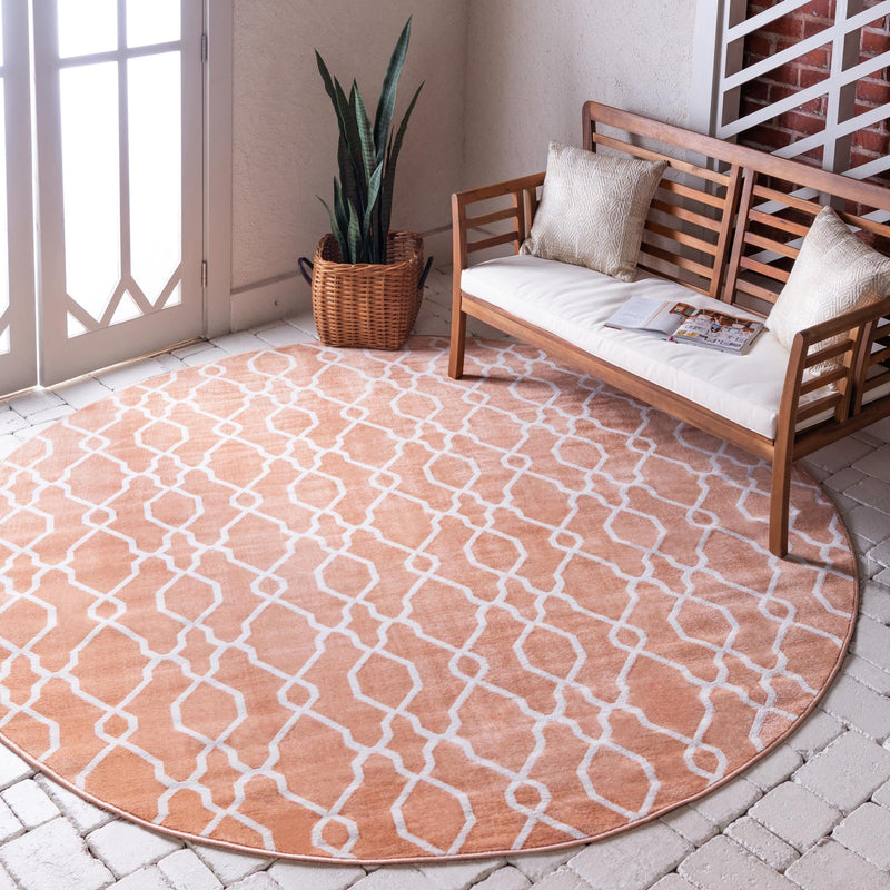 Patio Paradise Collection Area Rug - Lagoon Round Peach lifestyle 47