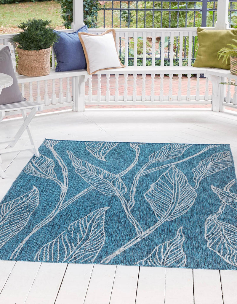 Garden Terrace Escape Collection Area Rug - Evergreen (Teal) Rectangle Teal lifestyle 0