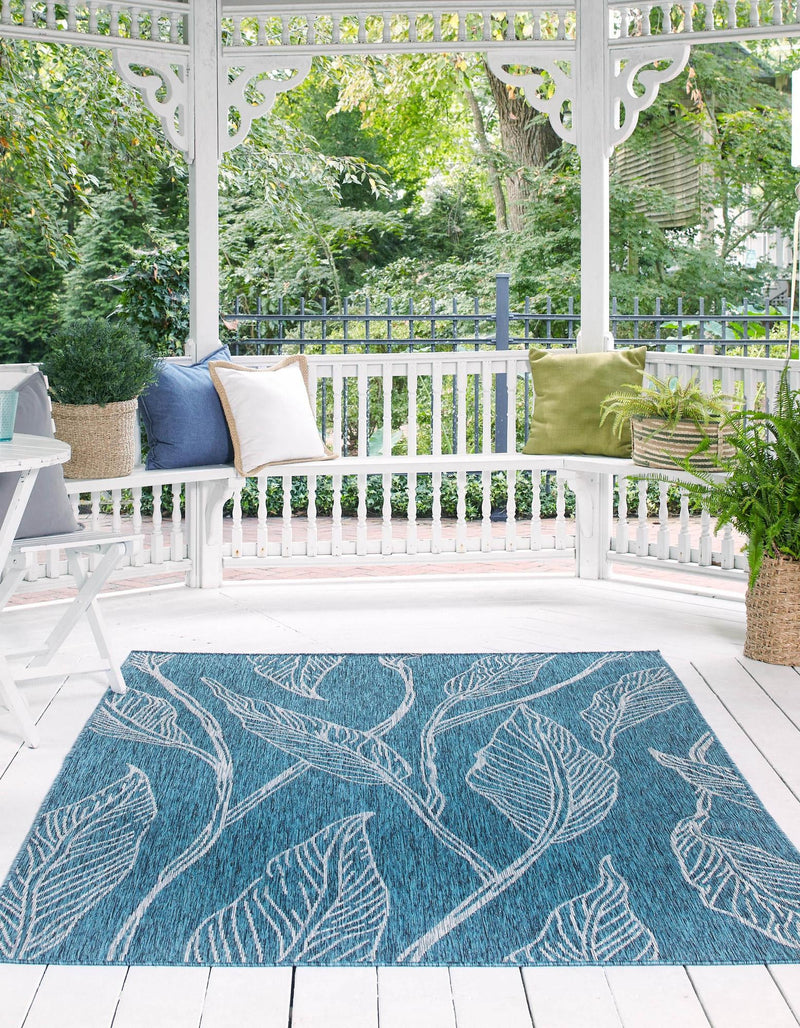 Garden Terrace Escape Collection Area Rug - Evergreen (Teal) Rectangle Teal lifestyle 3