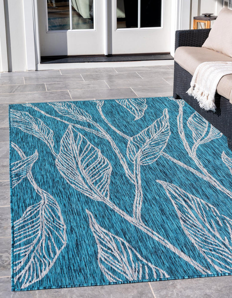 Garden Terrace Escape Collection Area Rug - Evergreen (Teal) Rectangle Teal lifestyle 53