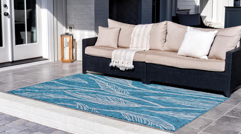 Garden Terrace Escape Collection Area Rug - Evergreen (Teal) Rectangle Teal lifestyle 56