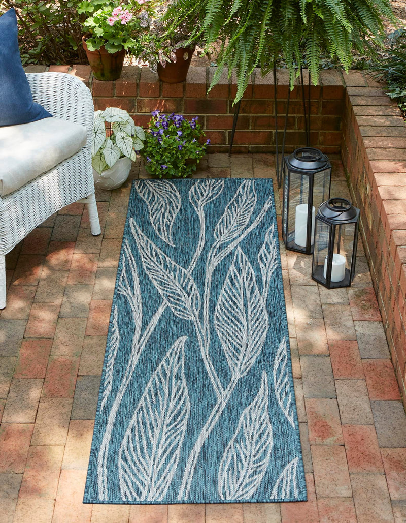 Garden Terrace Escape Collection Area Rug - Evergreen (Teal) Runner Teal lifestyle 0