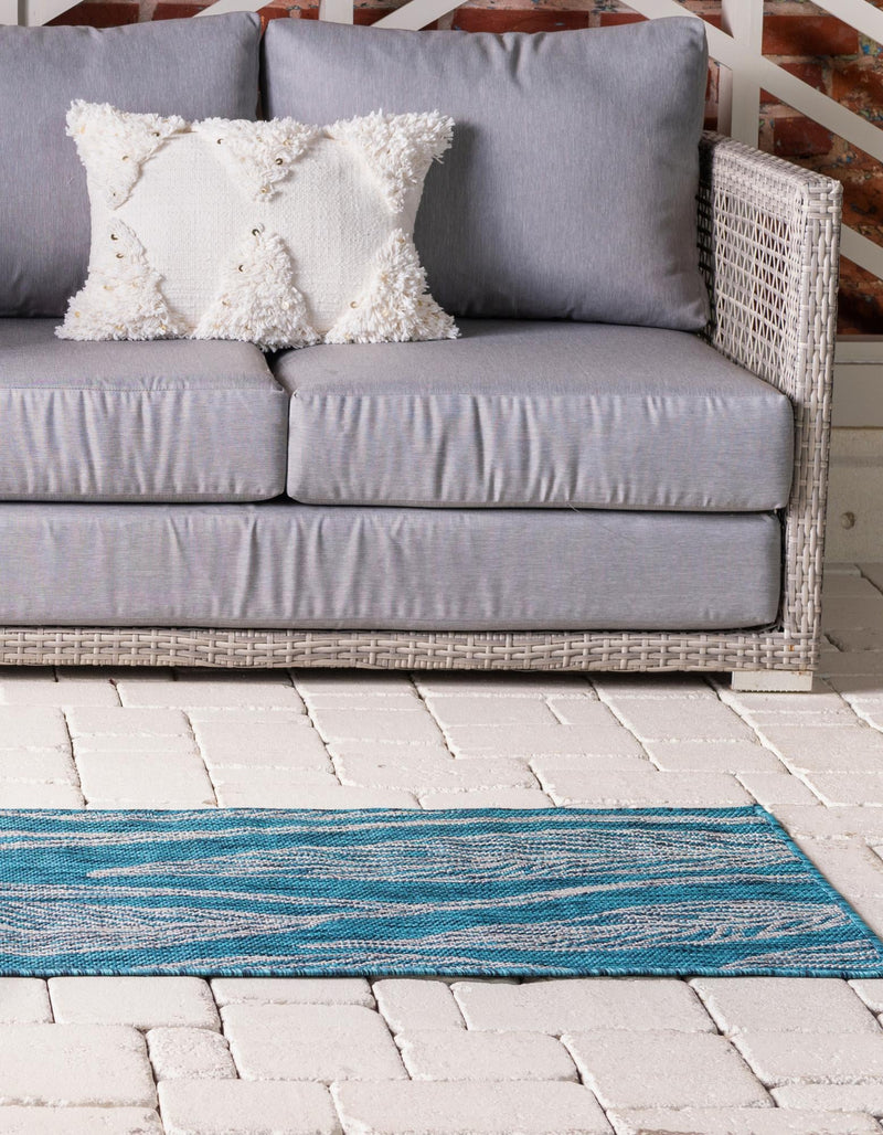 Garden Terrace Escape Collection Area Rug - Evergreen (Teal) Runner Teal lifestyle 6