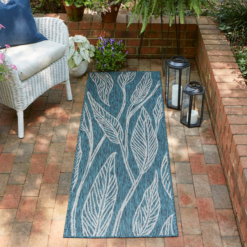 Garden Terrace Escape Collection Area Rug - Evergreen (Teal) Runner Teal lifestyle 44
