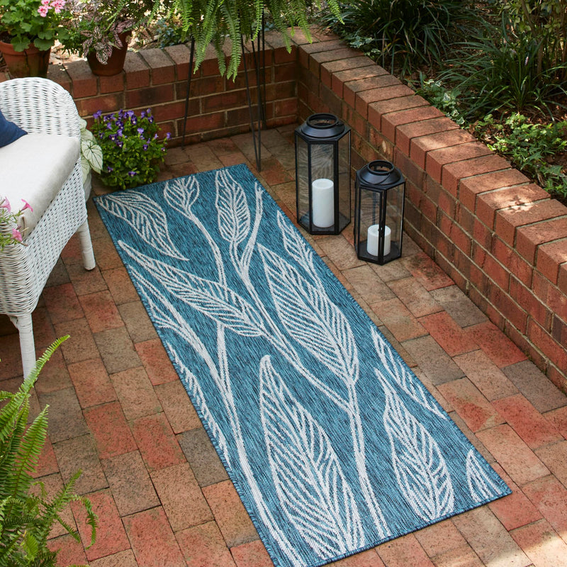 Garden Terrace Escape Collection Area Rug - Evergreen (Teal) Runner Teal lifestyle 45
