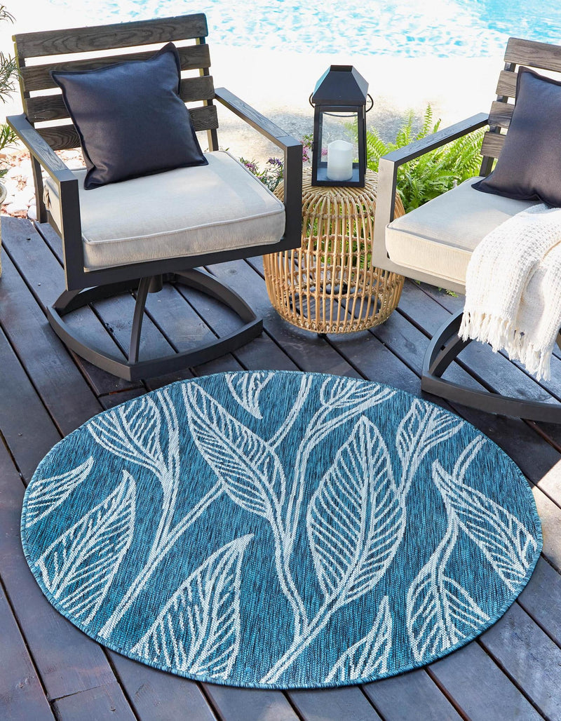 Garden Terrace Escape Collection Area Rug - Evergreen (Teal) Round Teal lifestyle 0