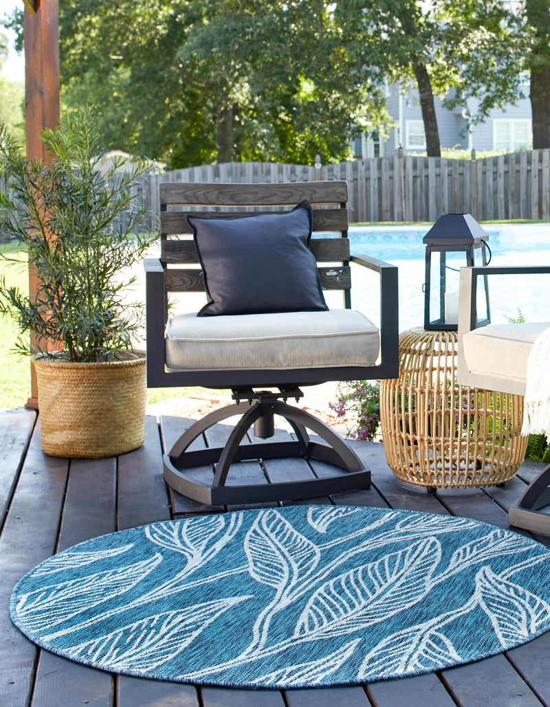 Garden Terrace Escape Collection Area Rug - Evergreen (Teal) Round Teal lifestyle 3