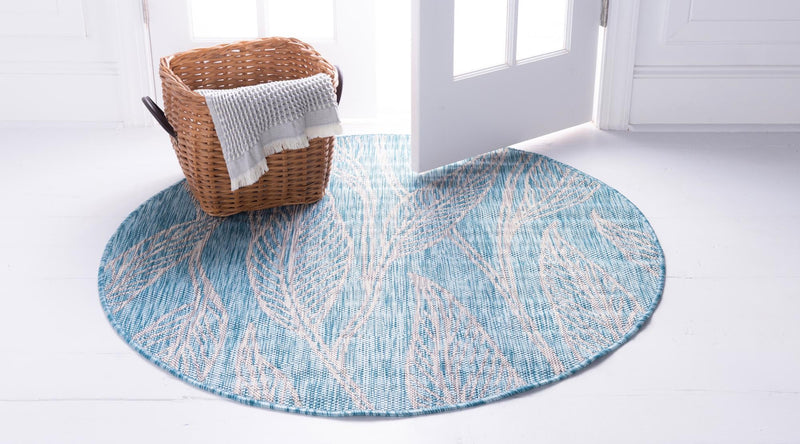 Garden Terrace Escape Collection Area Rug - Evergreen (Light Aqua) Round Light Aqua lifestyle 2