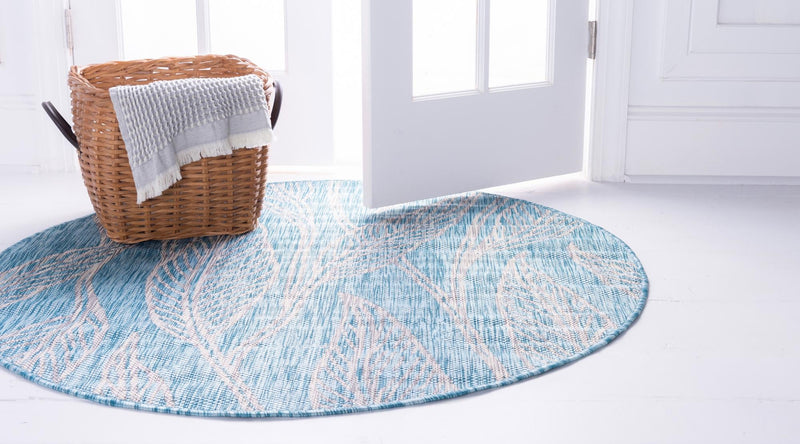 Garden Terrace Escape Collection Area Rug - Evergreen (Light Aqua) Round Light Aqua lifestyle 3
