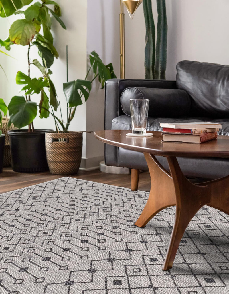 Garden Lattice Oasis Collection Area Rug - Pergola (Gray) Rectangle Gray lifestyle 4
