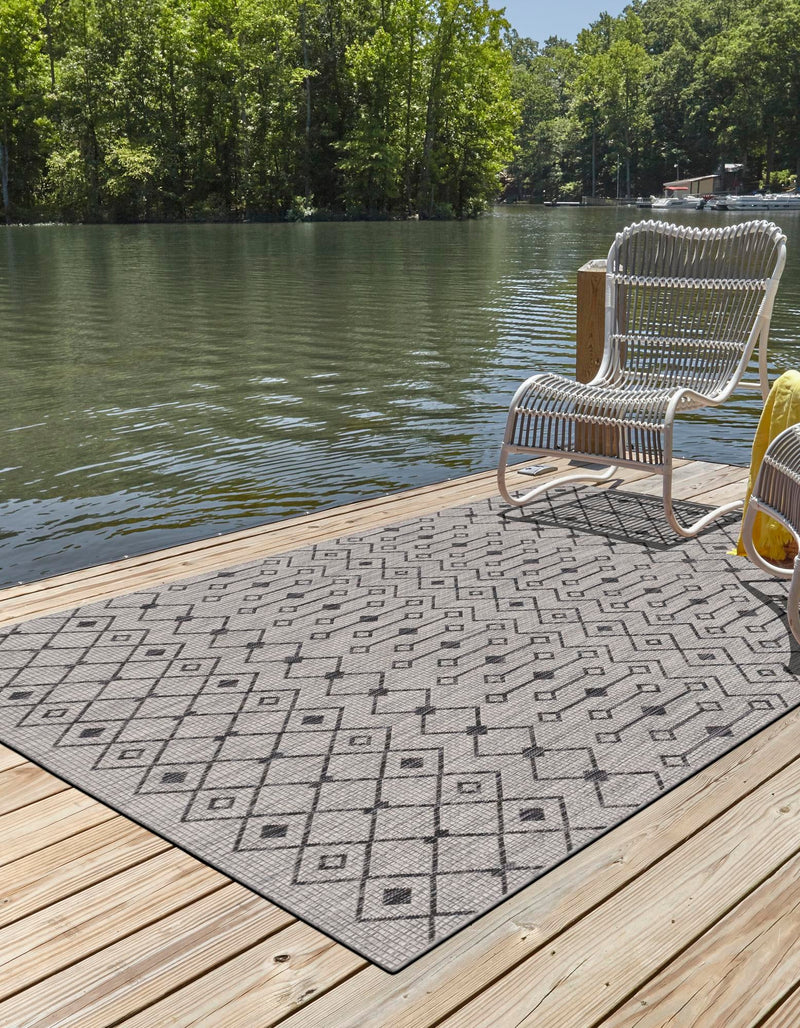 Garden Lattice Oasis Collection Area Rug - Pergola (Gray) Rectangle Gray lifestyle 14