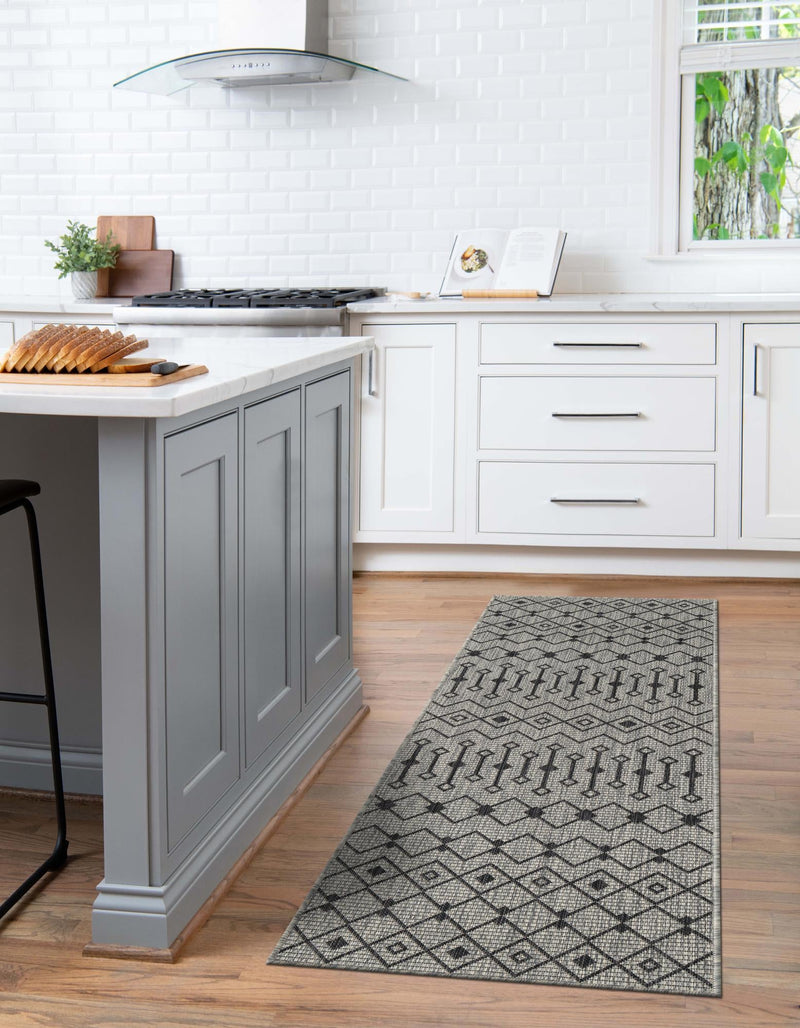 Garden Lattice Oasis Collection Area Rug - Pergola (Gray) Runner Gray lifestyle 3