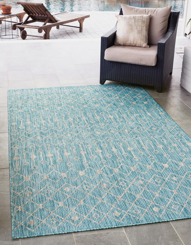 Garden Lattice Oasis Collection Area Rug - Pergola (Aqua) Rectangle Aqua lifestyle 0