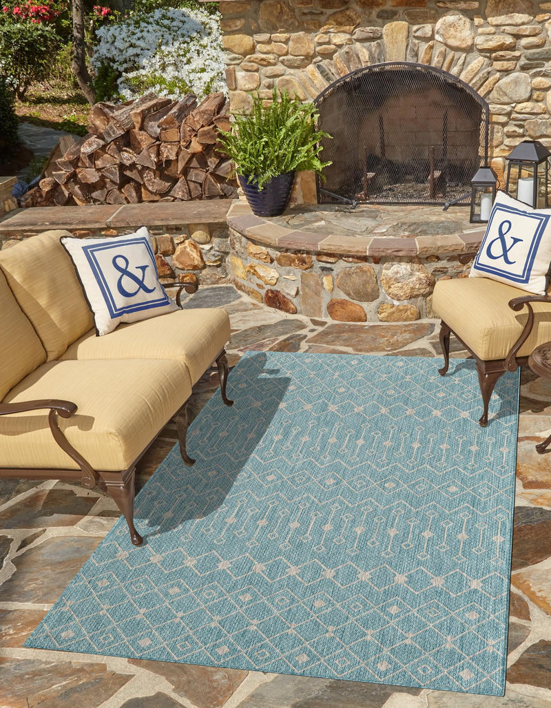 Garden Lattice Oasis Collection Area Rug - Pergola (Aqua) Rectangle Aqua lifestyle 5