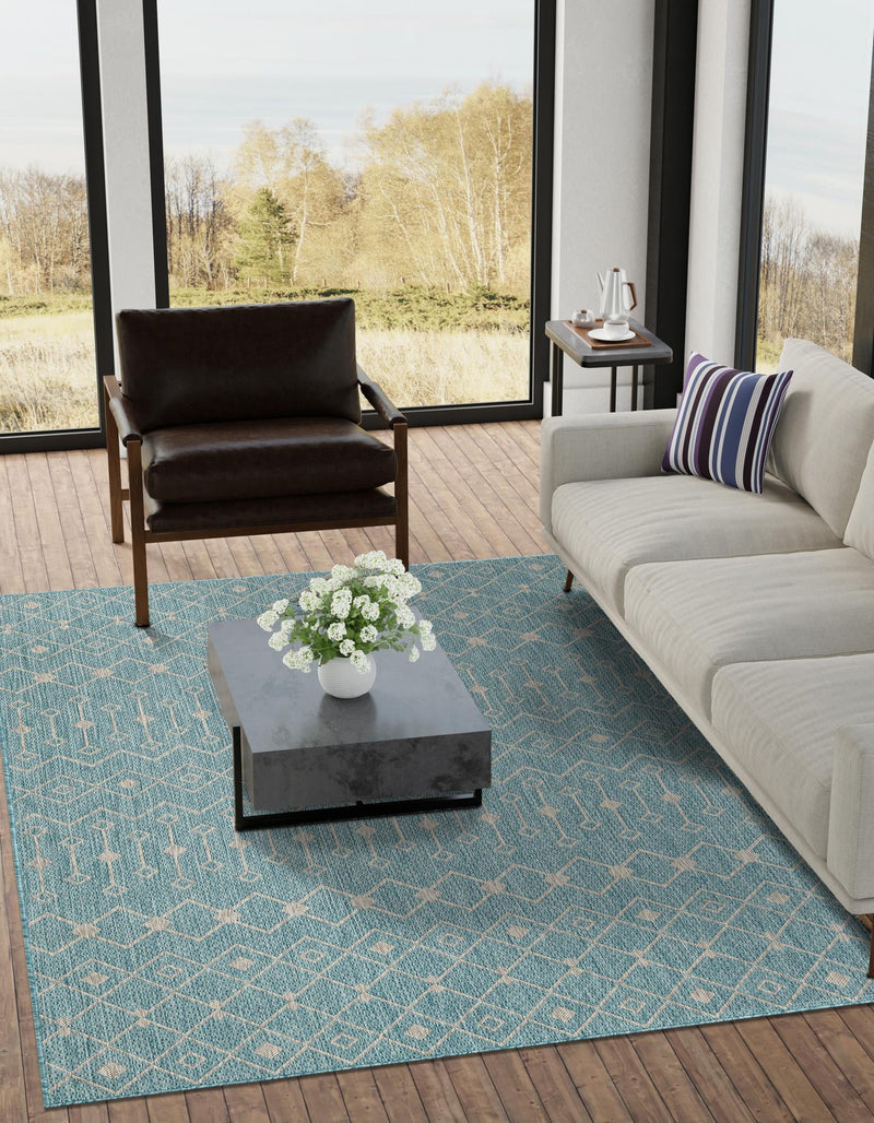 Garden Lattice Oasis Collection Area Rug - Pergola (Aqua) Rectangle Aqua lifestyle 6