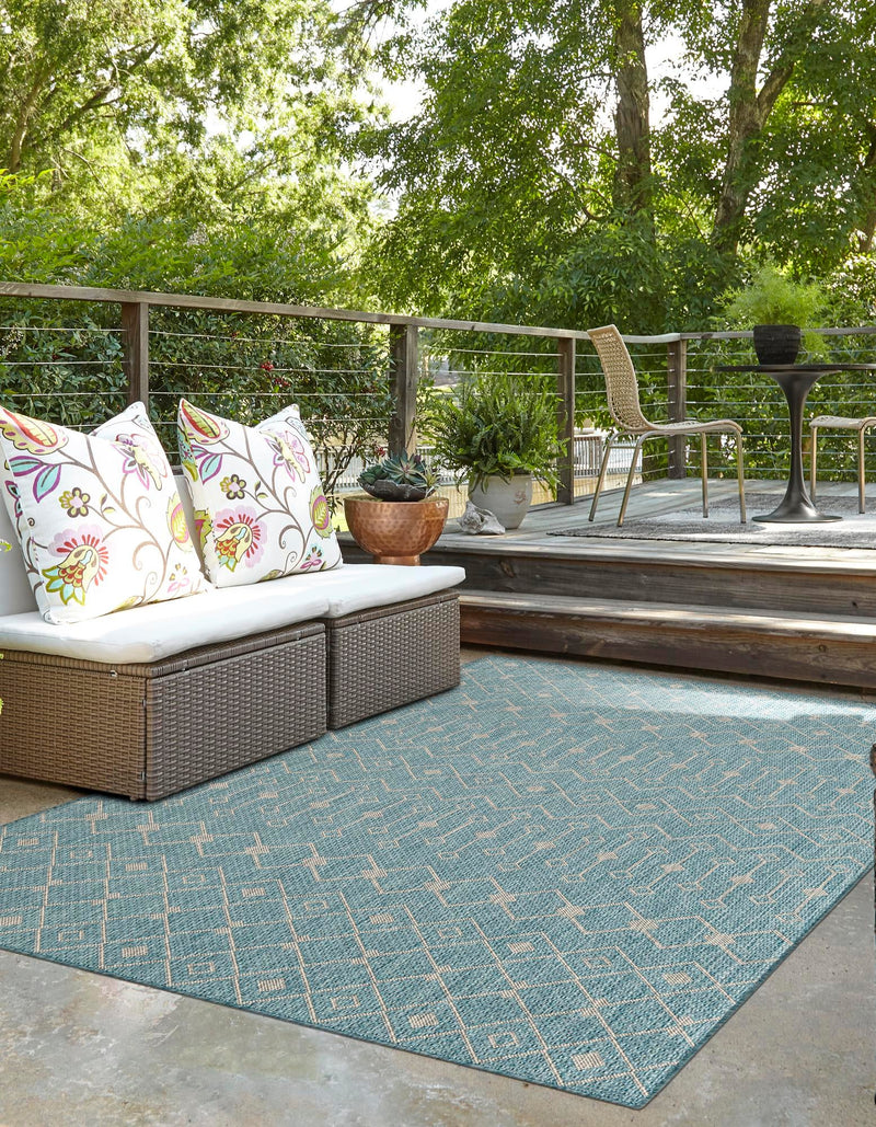 Garden Lattice Oasis Collection Area Rug - Pergola (Aqua) Rectangle Aqua lifestyle 8