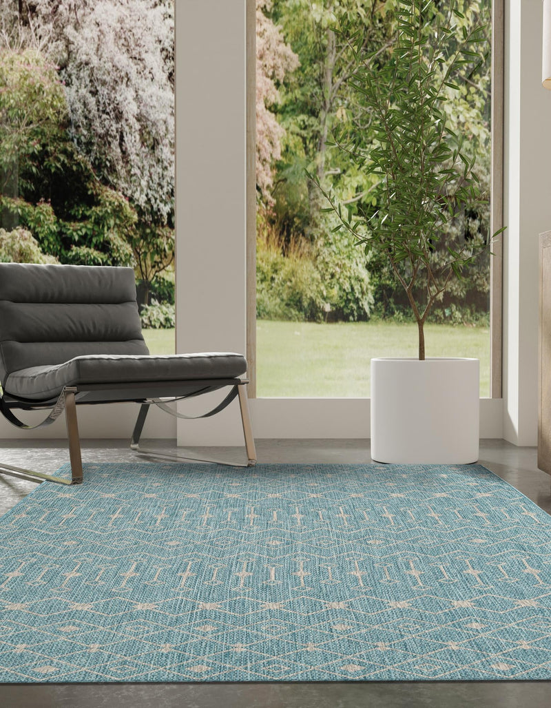 Garden Lattice Oasis Collection Area Rug - Pergola (Aqua) Rectangle Aqua lifestyle 12