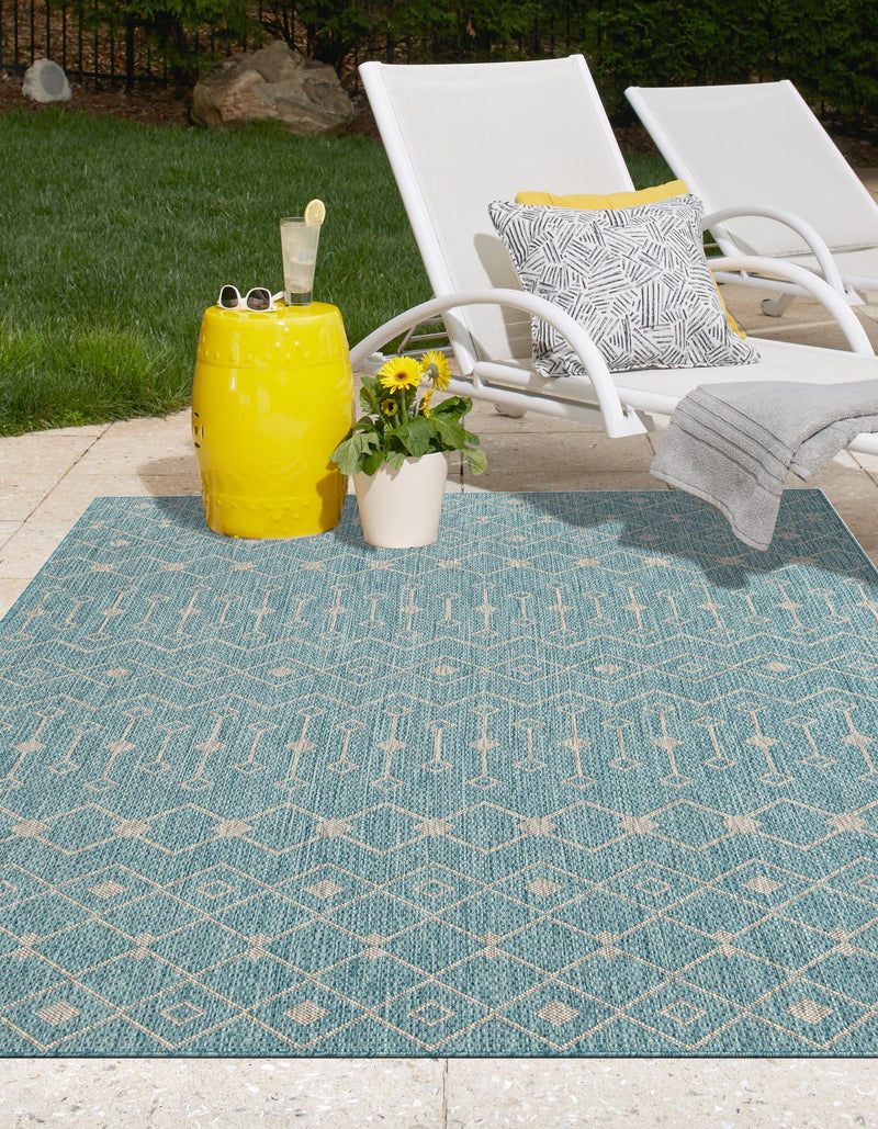 Garden Lattice Oasis Collection Area Rug - Pergola (Aqua) Rectangle Aqua lifestyle 16