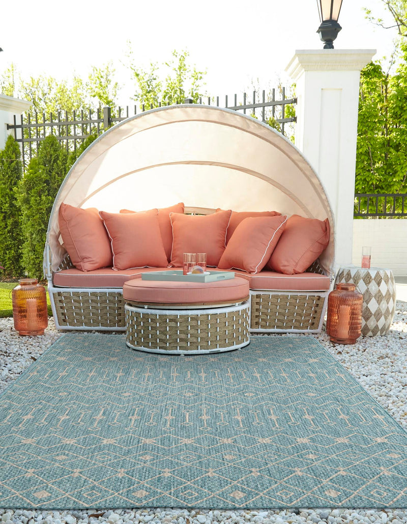Garden Lattice Oasis Collection Area Rug - Pergola (Aqua) Rectangle Aqua lifestyle 24