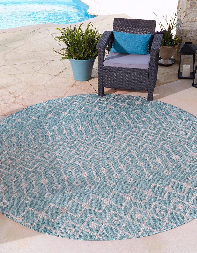 Garden Lattice Oasis Collection Area Rug - Pergola (Aqua) Round Aqua lifestyle 0