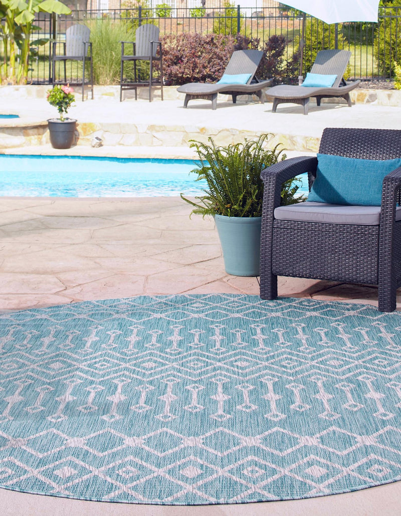 Garden Lattice Oasis Collection Area Rug - Pergola (Aqua) Round Aqua lifestyle 4