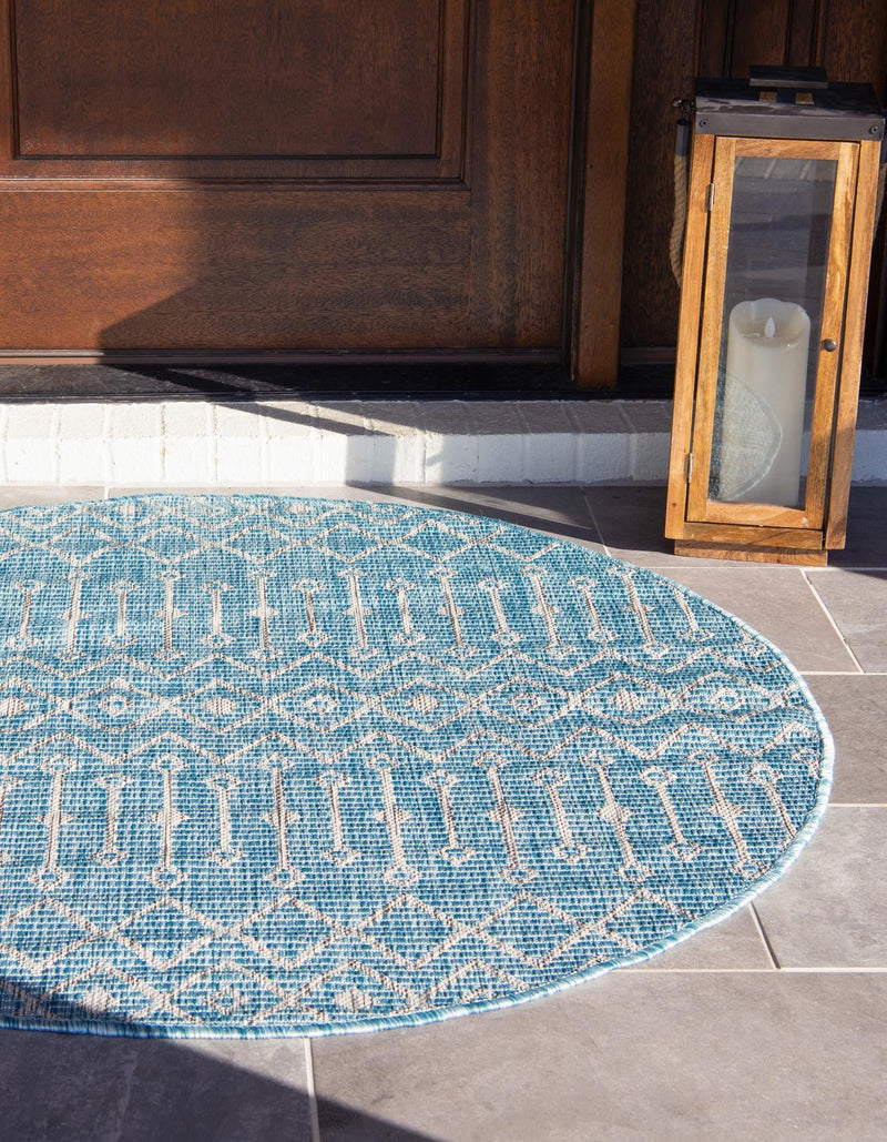 Garden Lattice Oasis Collection Area Rug - Pergola (Aqua) Round Aqua lifestyle 7