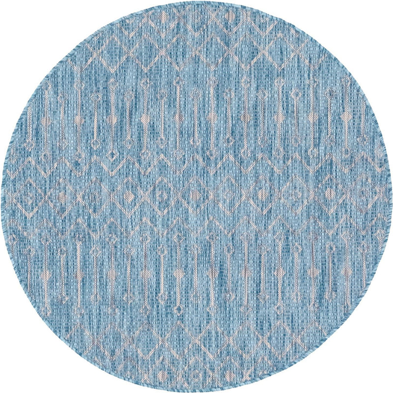 Garden Lattice Oasis Collection Area Rug - Pergola (Aqua) Round Aqua Main