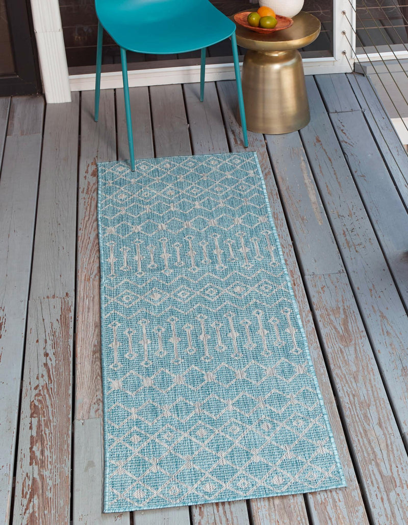 Garden Lattice Oasis Collection Area Rug - Pergola (Aqua) Runner Aqua lifestyle 0