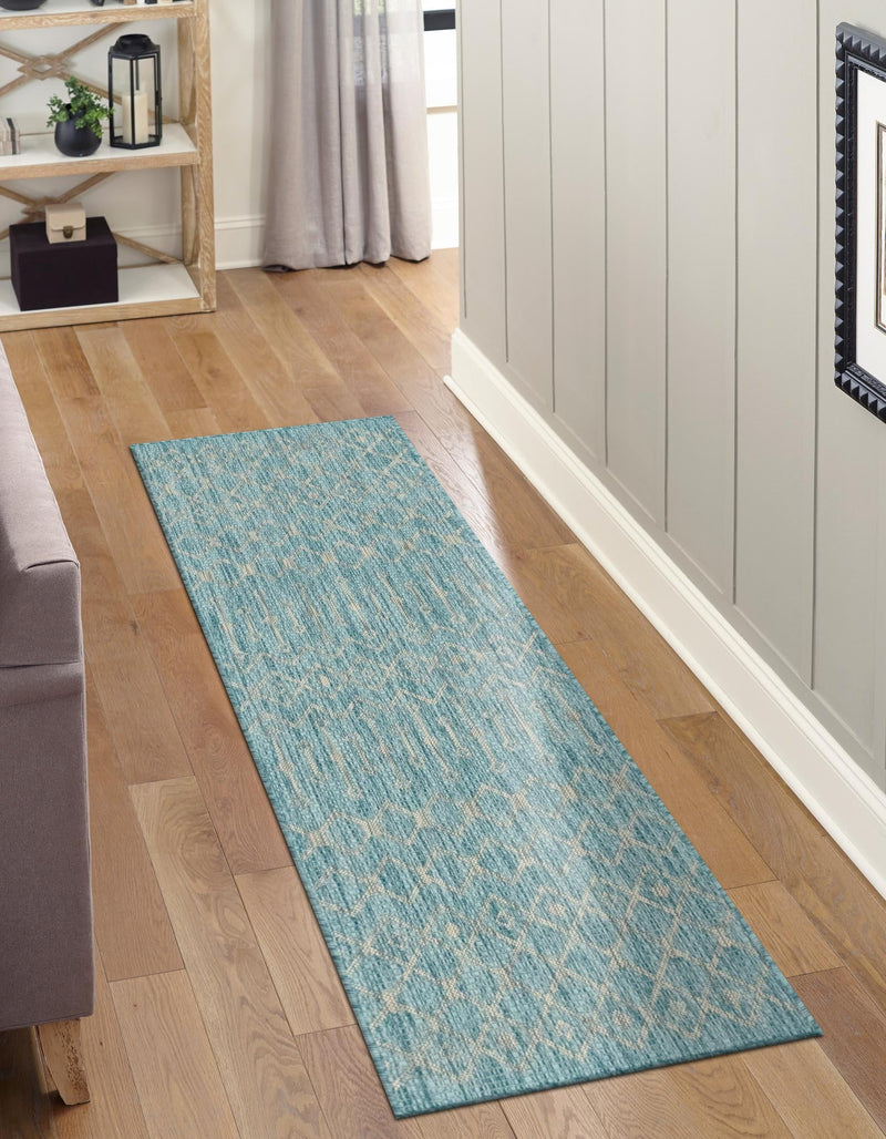 Garden Lattice Oasis Collection Area Rug - Pergola (Aqua) Runner Aqua lifestyle 5