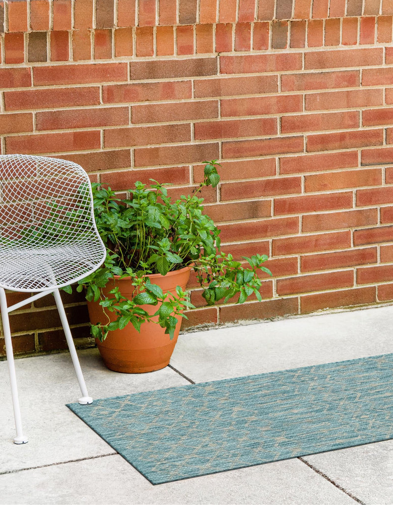 Garden Lattice Oasis Collection Area Rug - Pergola (Aqua) Runner Aqua lifestyle 9