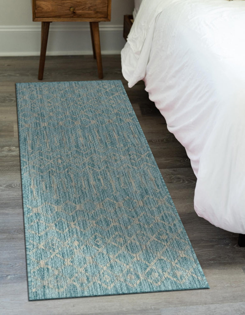 Garden Lattice Oasis Collection Area Rug - Pergola (Aqua) Runner Aqua lifestyle 13