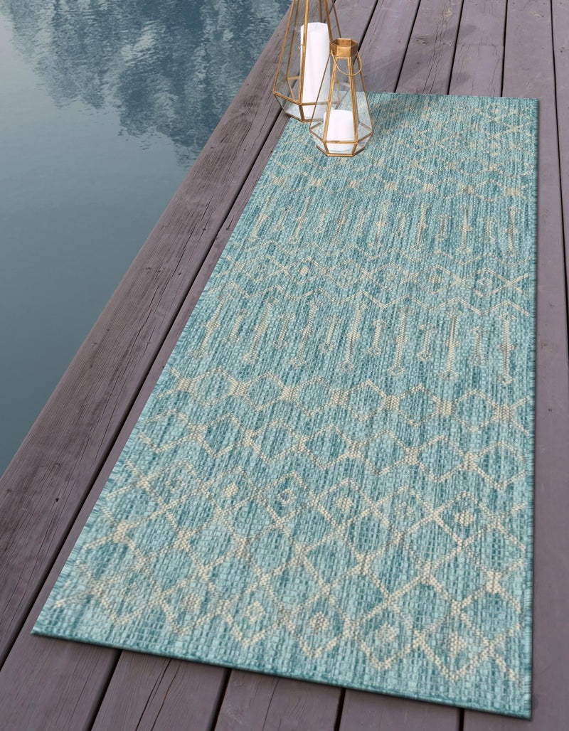Garden Lattice Oasis Collection Area Rug - Pergola (Aqua) Runner Aqua lifestyle 23