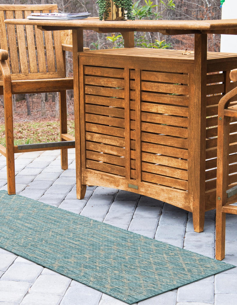 Garden Lattice Oasis Collection Area Rug - Pergola (Aqua) Runner Aqua lifestyle 31