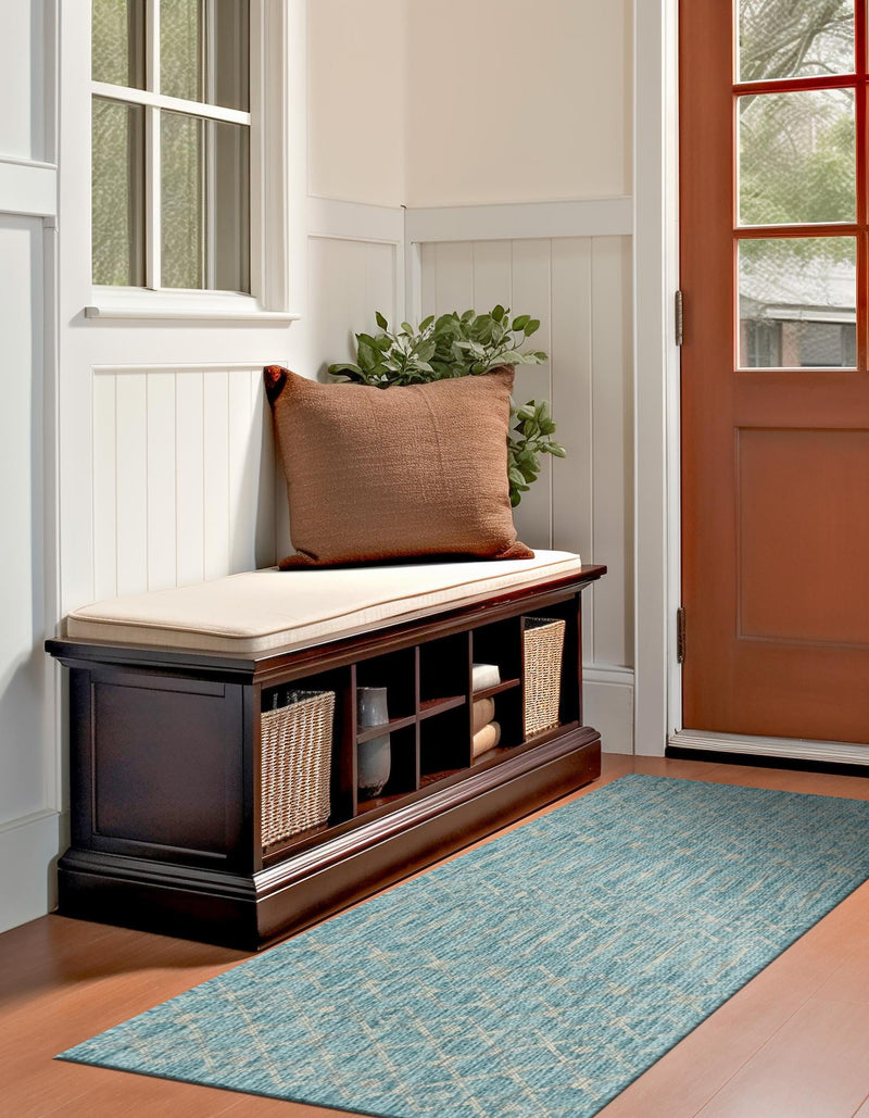 Garden Lattice Oasis Collection Area Rug - Pergola (Aqua) Runner Aqua lifestyle 35