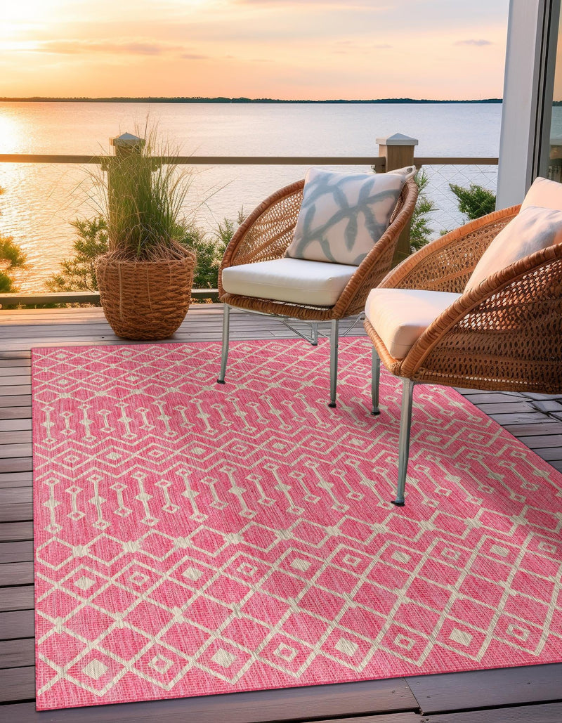 Garden Lattice Oasis Collection Area Rug - Pergola (Fuschia) Rectangle Fuschia lifestyle 5