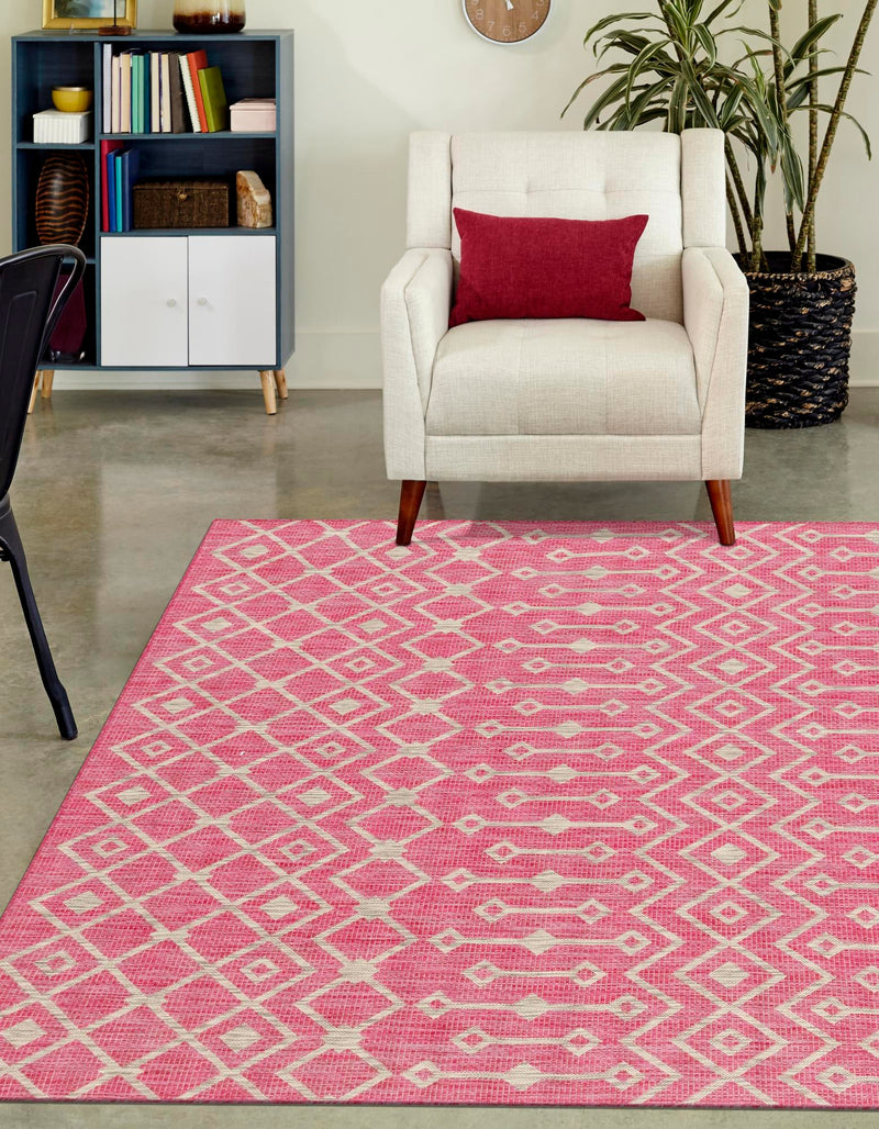 Garden Lattice Oasis Collection Area Rug - Pergola (Fuschia) Rectangle Fuschia lifestyle 7