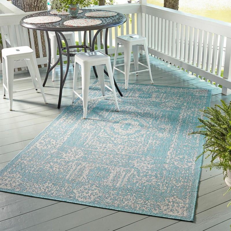 Patio Heritage Collection Area Rug - Savannah (Light Aqua) Rectangle Light Aqua lifestyle 2
